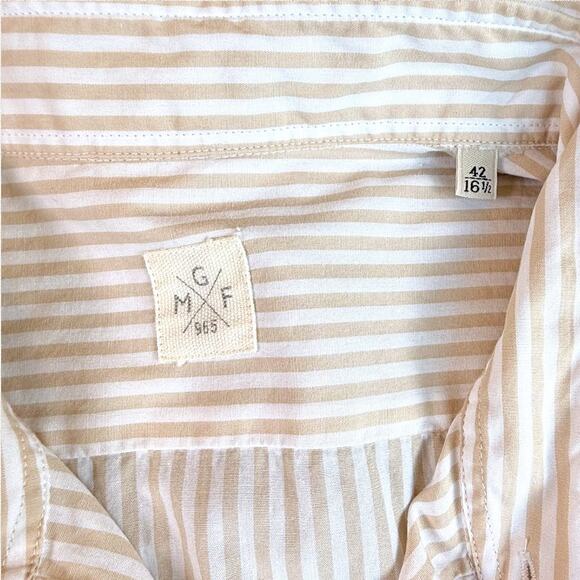 NWT GMF 965 Tan White Striped Cotton Italian Luxury Sports Dress Shirt 42 16.5 - Picture 7 of 12
